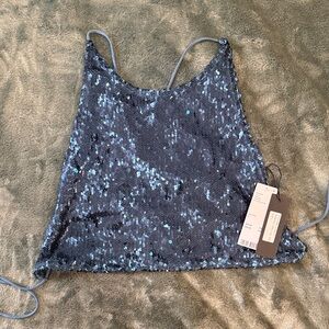 Motel Blue Sequin Crop Top